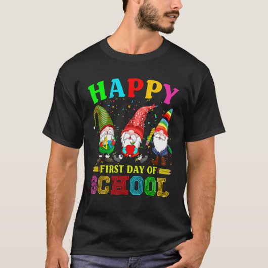 T-shirt Cute Gnomies Happy First Day Of School Back To Sch (Devant)