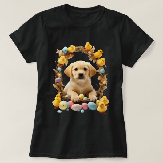 T-shirt Cute Golden Labrador Puppy and Chicks Pâques baseb (Design devant)