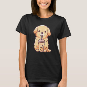 T-shirt Cute Golden Retriever Chien Boire Bubble Lait Thé