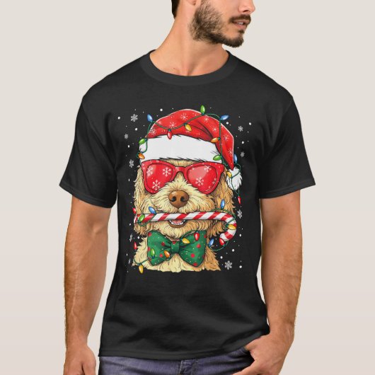 T-shirt Cute Goldendoodle Santa Hat Xmas Lights Goldendood (Devant)
