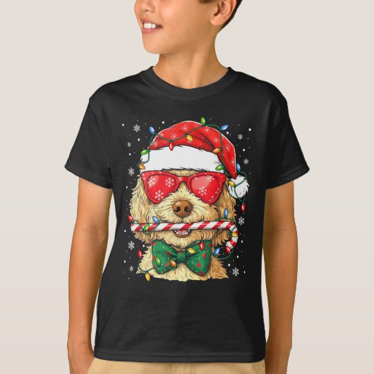 T-shirt Cute Goldendoodle Santa Hat Xmas Lights Goldendood (Devant)