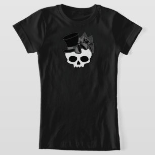 T-Shirt Cute Goth Crâne avec Rose de chapeau supérieur