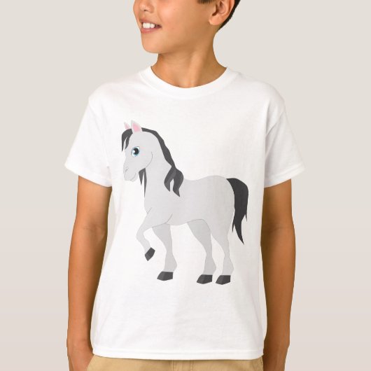 T-shirt Cute Gray Pony Cartoon Whimsical Horse (Devant)