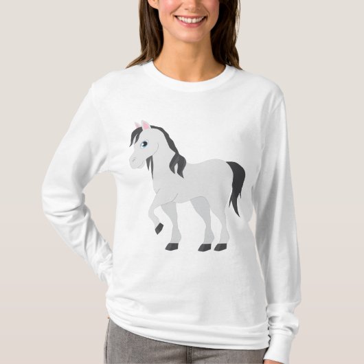 T-shirt Cute Gray Pony Cartoon Whimsical Horse (Devant)