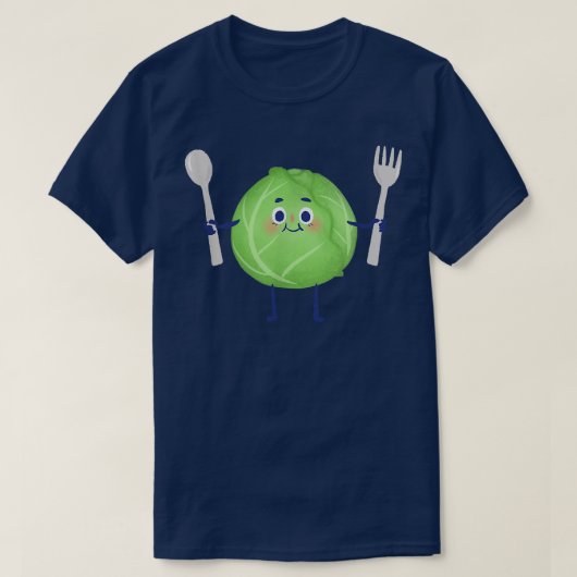 T-shirt Cute Green Cabbage Vegetable Holding Fork and Spoo (Design devant)