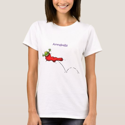 T-shirt Cute grenouille dans une chaussette rouge saut de (Devant)