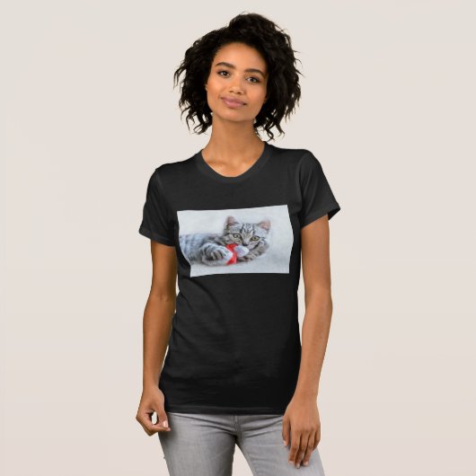 T-shirt Cute Grey Tabby Chat Noël Casquette Noël Noël Noël (Devant entier)