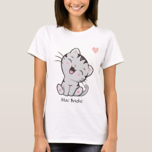 T-shirt Cute Grey Tabby Kitty Chat & Coeur