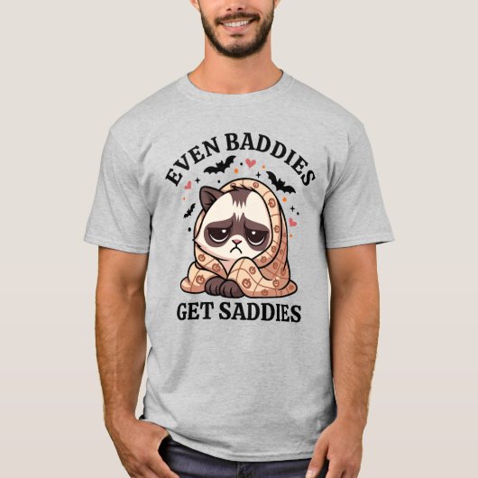 T-shirt Cute Grumpy Chat enveloppé dans la couverture Hall (Devant)