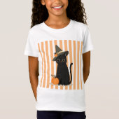 T-Shirt Cute Halloween Black Cat with Witch Hat Pumpkin (Devant)