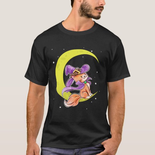 T-shirt Cute Halloween Cat Costume Witch Hat and Moon (Devant)