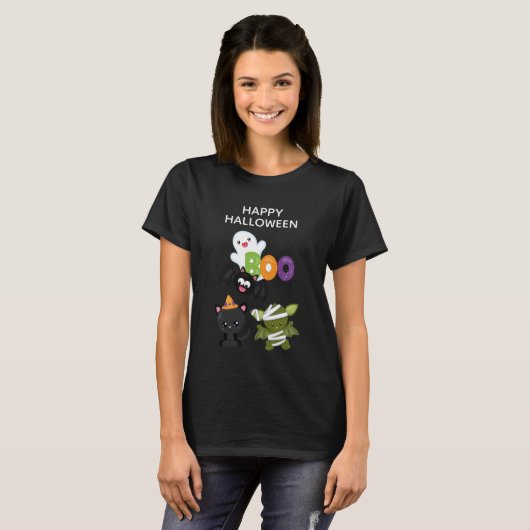 T-shirt Cute Halloween Chat, chauve-souris et maman Boo (Devant entier)