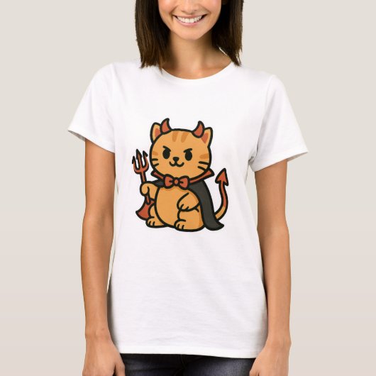 T-shirt Cute Halloween Chat Devil (Devant)