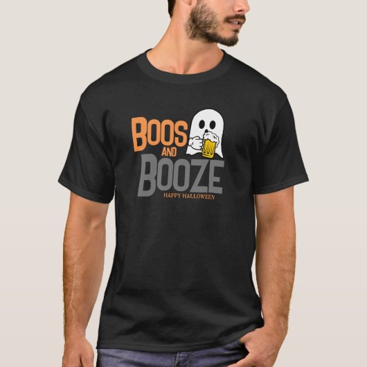T-shirt Cute Halloween Fantôme Boire des bières Boos et Bo (Devant)