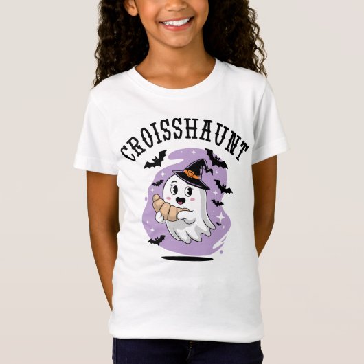 T-Shirt Cute Halloween Ghost Croissant Haunting (Devant)