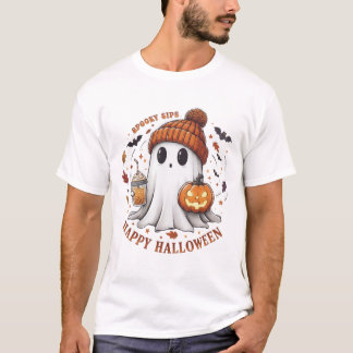 T-shirt Cute Halloween Ghost & Pumpkin Shirt