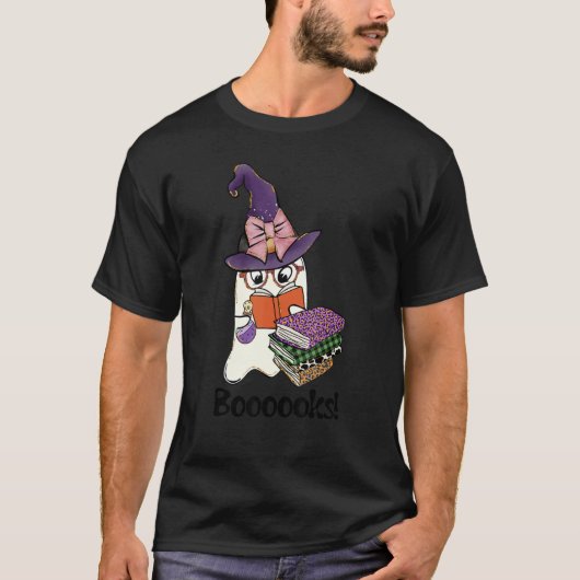 T-shirt Cute Halloween Ghost with Witch Casquette Livres L (Devant)