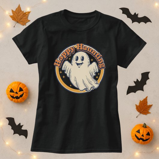 T-shirt Cute Halloween Retro Ghost Happy Hauny