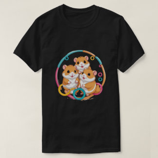 T-shirt Cute Hamster Trio in Colorful Rings