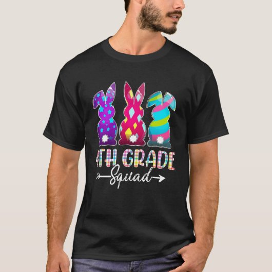 T-shirt Cute Happy Easter 4th Grade Squad Three Bunny East (Devant)