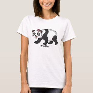 T-shirt Cute happy panda bear with flower cartoon