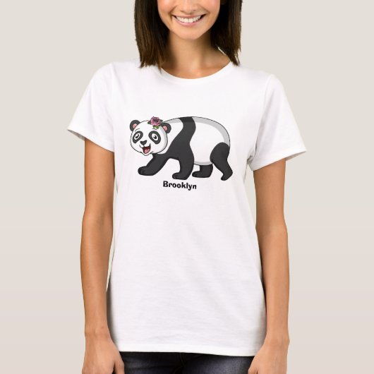 T-shirt Cute happy panda bear with flower cartoon (Devant)