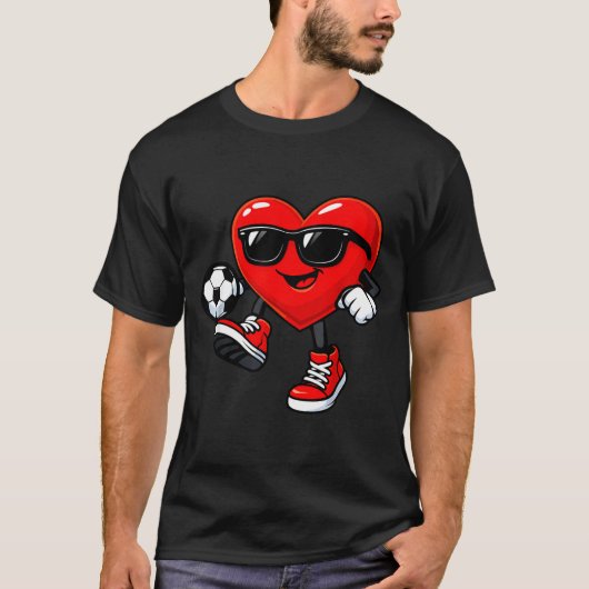 T-shirt Cute Heart Playing Soccer Valentines Day Soccer Bo (Devant)