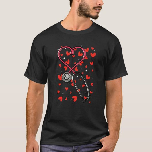 T-shirt Cute Heart Stethoscope Valentines Day Love Nursing (Devant)