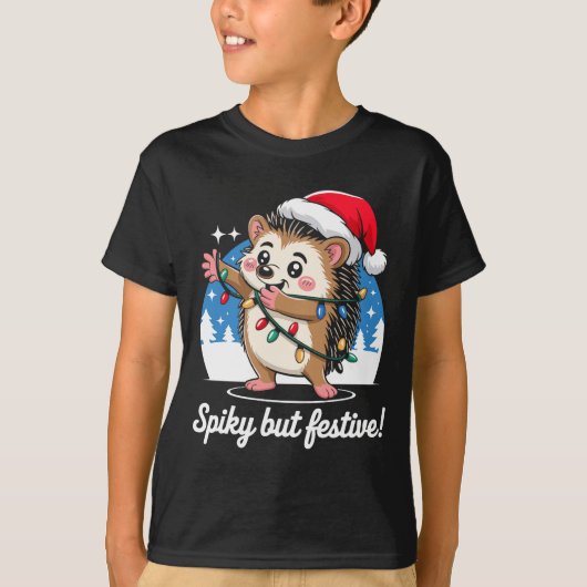 T-shirt Cute Hedgehog With Santa Hat Christmas Lights Wint (Devant)
