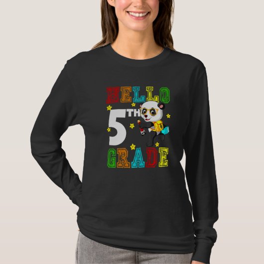 T-shirt Cute Hello Fifth Grade Teacher Student Panda Back (Devant)