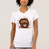 T-shirt Cute Hérisson fleurs, Hérisson Boire Café (Devant)