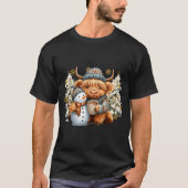 T-shirt Cute Highland Cow With Snowman Hot Cocoa Christmas (Devant)
