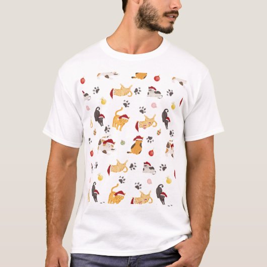 T-shirt Cute Holiday Cat Pattern (Devant)