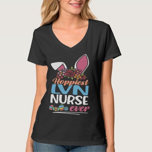T-shirt Cute Hoppiest LVN Nurse Ever Bunny Ear Red Plaid E (Devant)