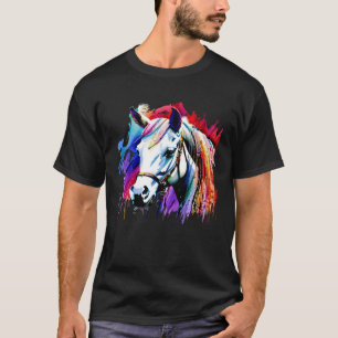 T-shirt Cute Horse Couleur arc-en-ciel coloré pour équestr
