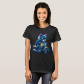 T-shirt Cute house cat riding on a motorcycle Christmas (Devant entier)