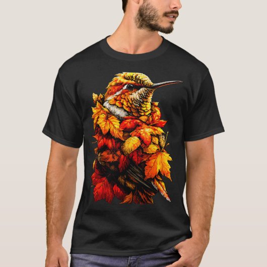 T-shirt Cute Hummingbird Fall Leaves Forest Vibes Autumn A (Devant)