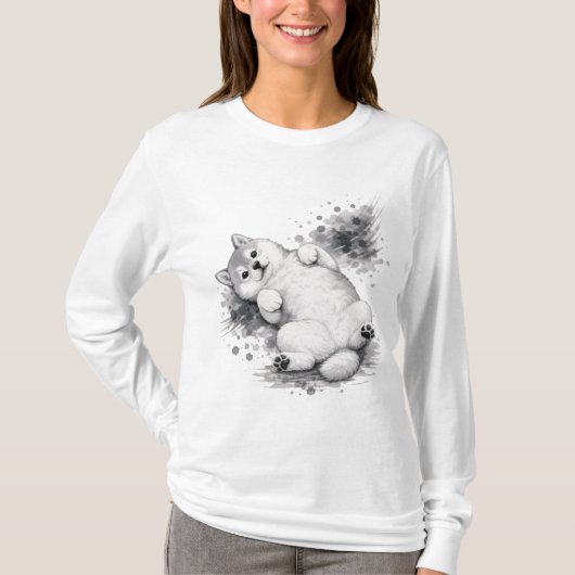 T-shirt 【Cute Husky Puppy Ink Art Long Sleeve T-Shirt】 (Devant)