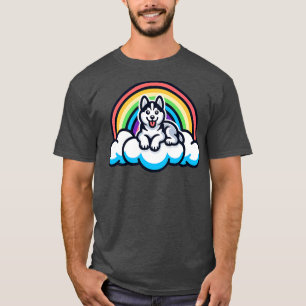 T-shirt Cute Husky Rainbow Cloud Kawaii Chien Heureux Chio