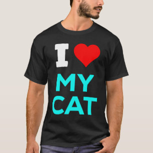 T-shirt Cute I Heart Lot My Cat Cyan Turquoise Blue