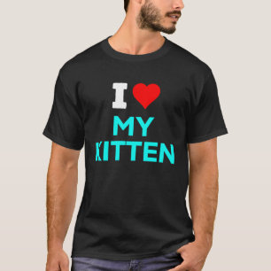 T-shirt Cute I Heart Lot My Kitten Cyan Turquoise Blue