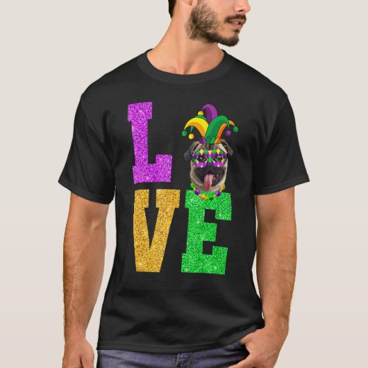 T-shirt Cute I Love Mardi Gras Pug Dog Puppy Lover Premium (Devant)