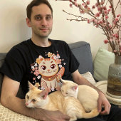 T-shirt Cute Japanese Neko Cat with Cherry Blossoms