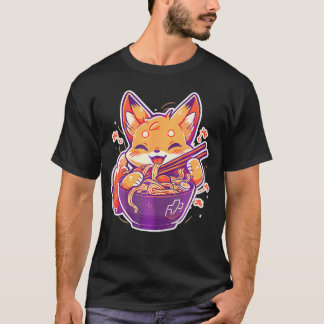 T-shirt Cute japonaise Anime Kawaii Fox manger Ramen Girls