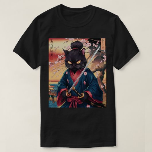 T-shirt Cute japonaise Samurai Chat (Design devant)