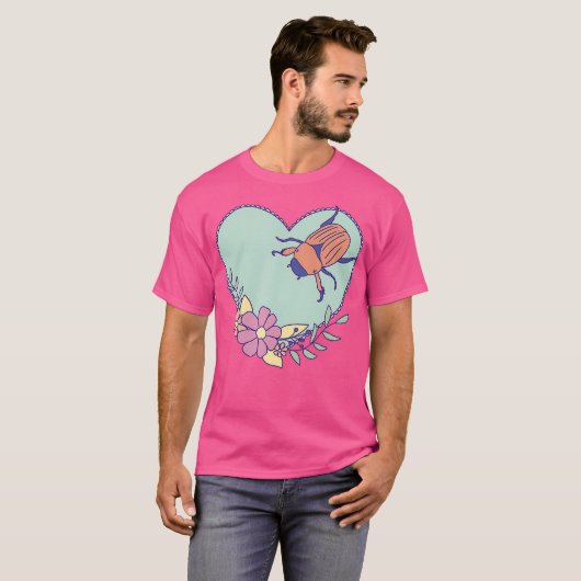 T-shirt Cute June Bug Art - Insect avec le coeur et (Devant entier)