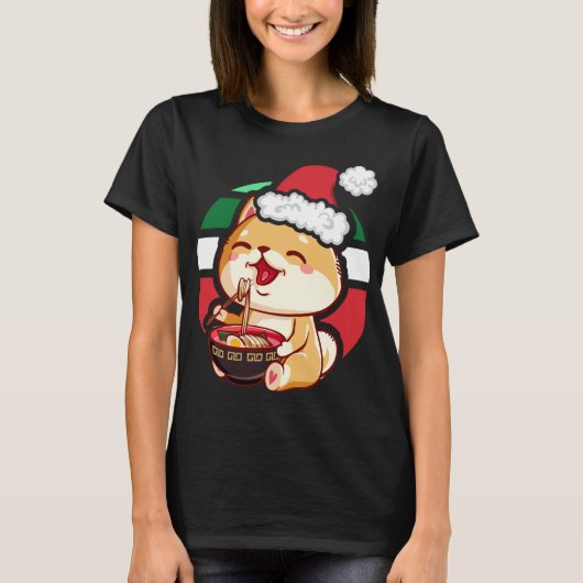 T-shirt Cute Kawaii Anime Shiba Inu Chien Manger Ramen Chr (Devant)