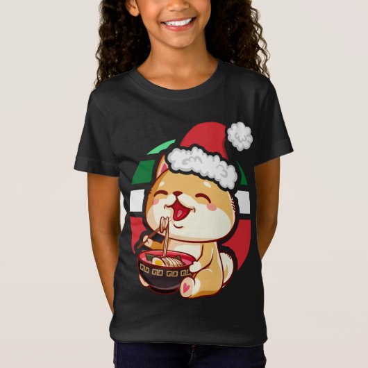 T-Shirt Cute Kawaii Anime Shiba Inu Chien Manger Ramen Chr (Devant)