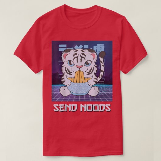 T-shirt Cute Kawaii Anime WhiteTiger Ramen SendNoods Retro (Design devant)