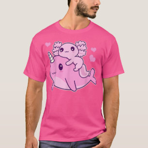 T-shirt Cute Kawaii Aolotl Et Narwhal Anime Whale